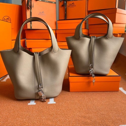 Hermes Picotin Lock Bolsas Original togo Cuero PL3388 gris