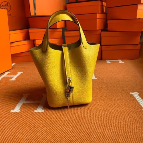 Hermes Picotin Lock Bolsas Original togo Cuero PL3388 limón