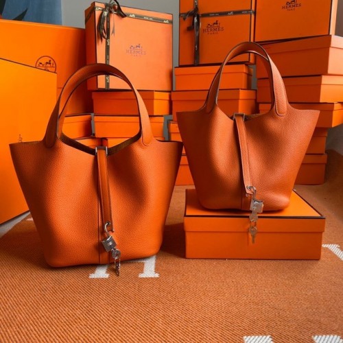 Hermes Picotin Lock Bolsas Original togo cuero PL3388 naranja