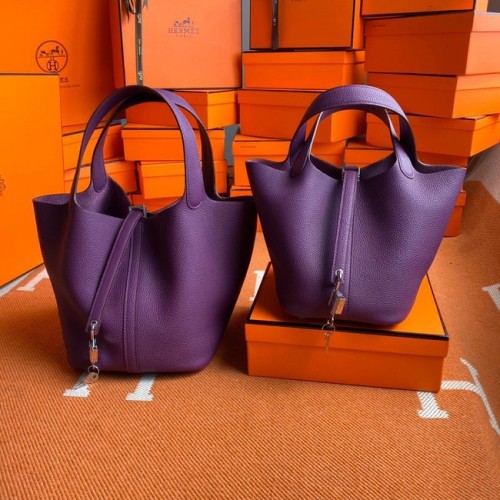 Hermes Picotin Lock Bolsas Original togo cuero PL3388 púrpura