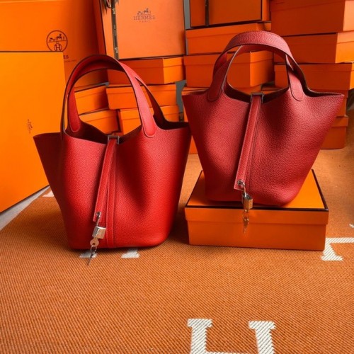 Hermes Picotin Lock Bolsas Original togo Cuero PL3388 rojo