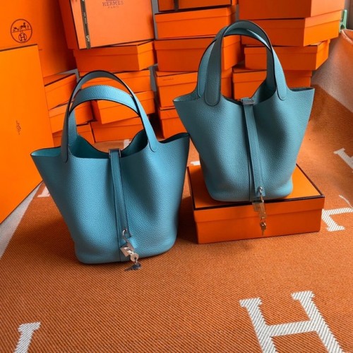 Hermes Picotin Lock Bolsas Original togo cuero PL3388 cielo azul