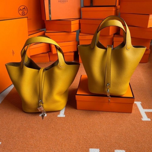 Hermes Picotin Lock Bolsas Original togo Cuero PL3388 amarillo