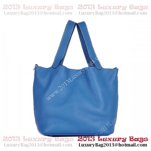 Bolso Hermes Picotin Lock MM en cuero Clemence 8616 Azul
