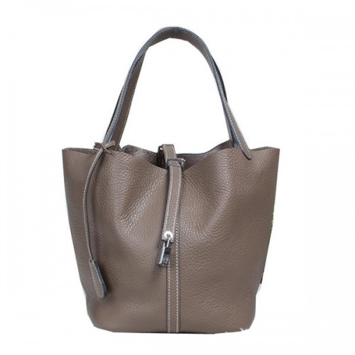Bolso Hermes Picotin Lock MM en cuero original gris oscuro