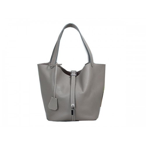 Bolso Hermes Picotin Lock MM en cuero original gris
