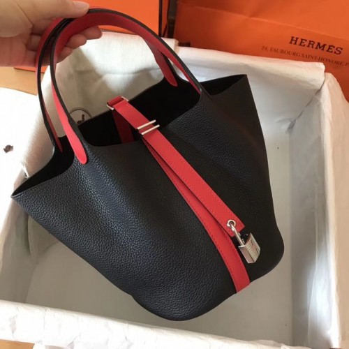 Hermes Picotin Lock PM Bolsos Cuero original H8688 negro y rojo