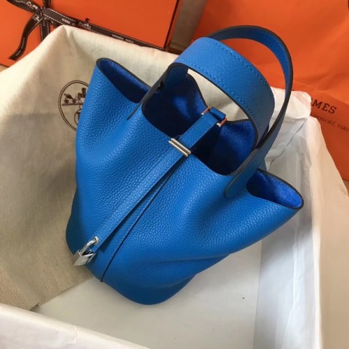 Hermes Picotin Lock PM Bolsas de cuero original H8688 azul