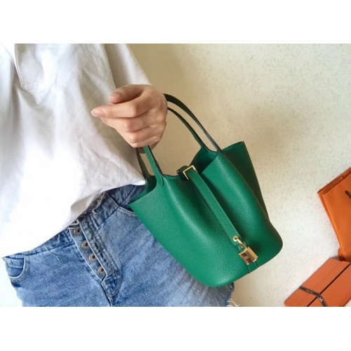 Hermes Picotin Lock PM Bolsas de cuero original H8688 verde