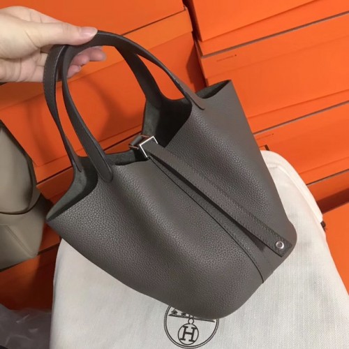 Hermes Picotin Lock PM Bolsas de cuero original H8688 gris