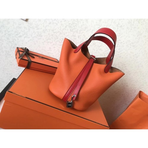 Hermes Picotin Lock PM Bolsos de cuero original H8688 naranja y rojo