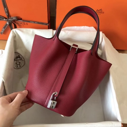 Hermes Picotin Lock PM Bolsas de cuero original H8688 rojo vino