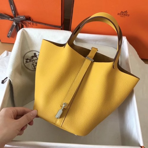 Hermes Picotin Lock PM Bolsas de cuero original H8688 amarillo