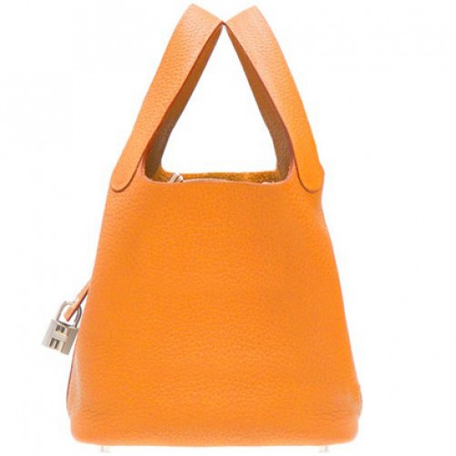 Hermes Picotin Lock PM Taurillon Clemence Cuero Plata Hardware Naranja