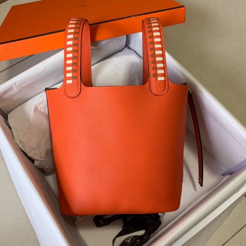 Hermes Picotin Lock PM Taurillon Epsom Cuero Naranja 9809 Plata