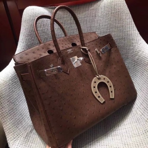 Bolso birkin de piel de avestruz real Hermes BK35 Chocolates