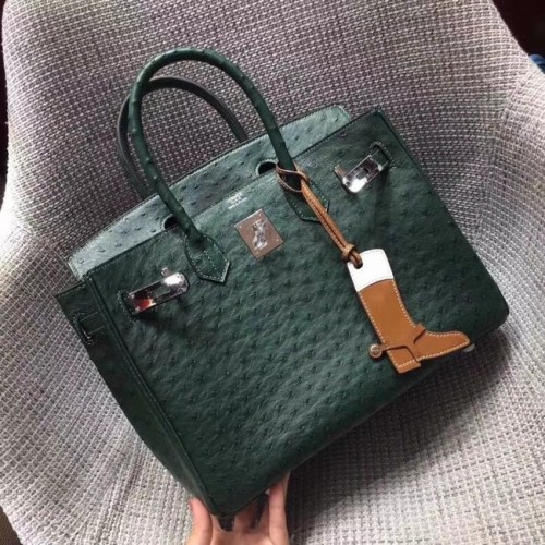 Hermes Bolso birkin de piel de avestruz real BK35 verde