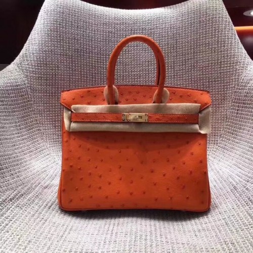 Bolso birkin de piel de avestruz real Hermes BK35 naranja
