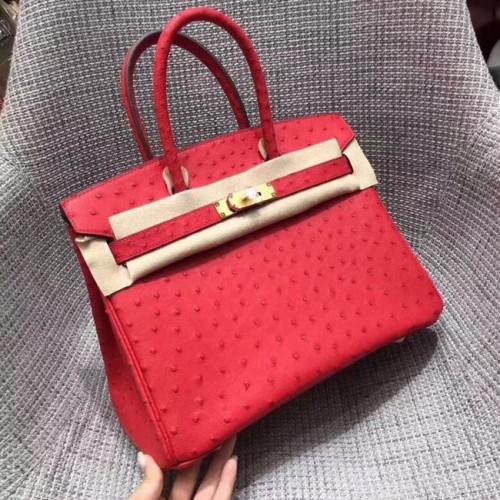 Bolso birkin de piel de avestruz real Hermes BK35 rojo