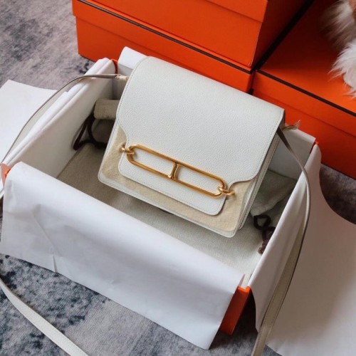 Hermes Roulis 19cm Evercolor 9D H9003 blanco y dorado