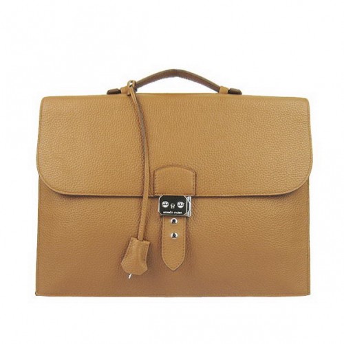 Hermes Sac Depeche 38cm Maletín Clemence Camel