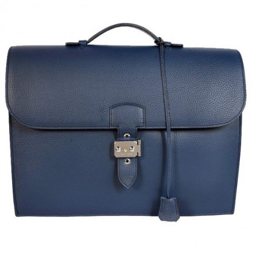 Hermes Sac Depeche 38cm Maletín Clemence Azul Oscuro