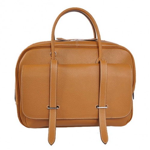 Hermes Steve 38CM Bolso de viaje Clemence Leather Camel