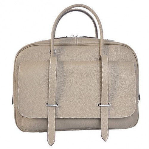 Hermes Steve 38CM Bolso de viaje Clemence Leather Grey