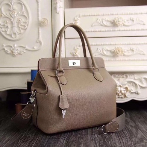 Hermes Toolbox Bolsa Original Togo Cuero H3259 Gris Claro