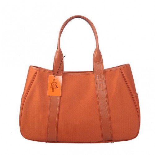 Hermes Tote Bag Lona Cuero H1035 Naranja