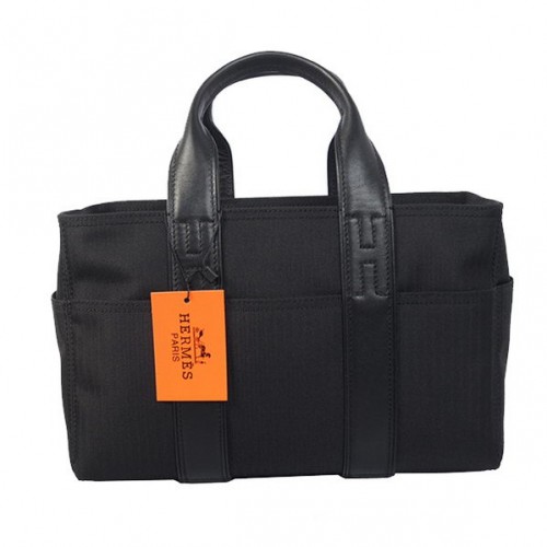 Hermes Tote Bag Lona Cuero H858S Negro