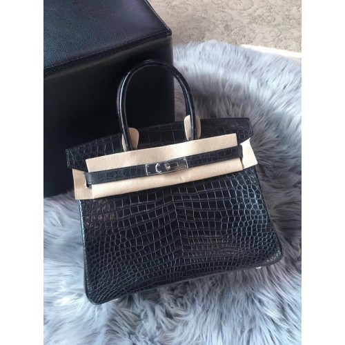 Hermes genuino 100% cuero de cocodrilo bolso birkin hecho a mano BK350 NEGRO