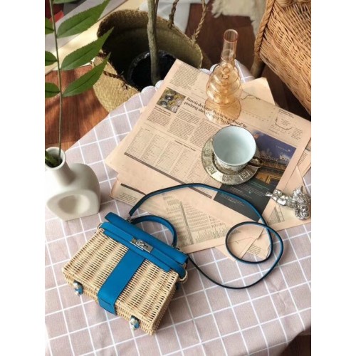 Hermes kelly bolsa de picnic 9810 azul