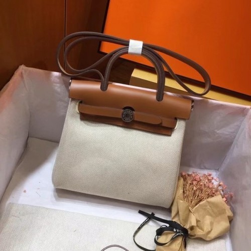 Hermes mini Herbag Original Canvas Leather Calfskin 45987 Offwhite&brown