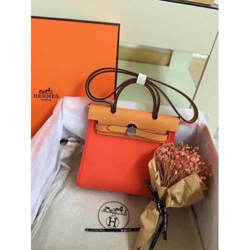 Hermes mini Herbag Original Canvas Leather Calfskin 45987 naranja y marrón
