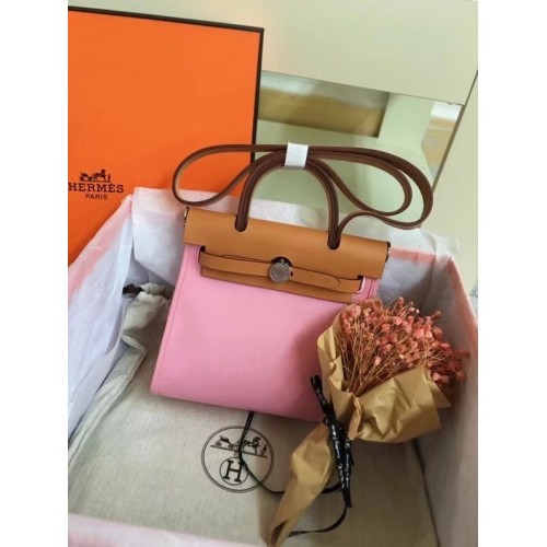 Hermes mini Herbag Original Canvas Leather Calfskin 45987 rosa y marrón
