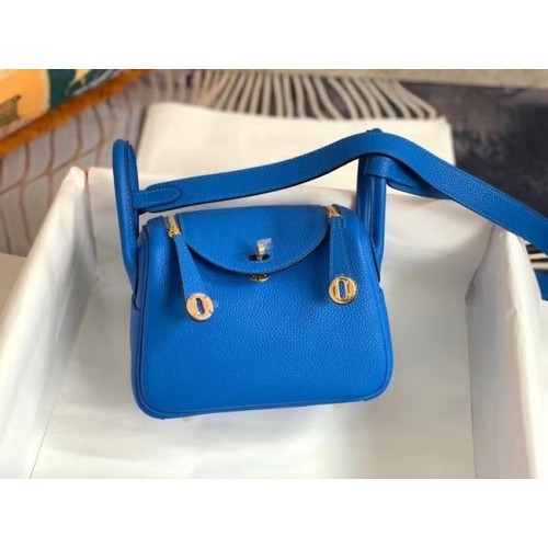 Bolso de cuero Hermes mini Lindy Original Togo OLD19 Azul eléctrico