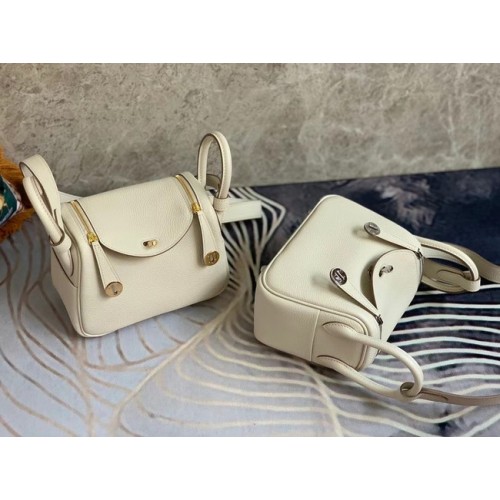 Hermes mini Lindy Bolso de cuero original de Togo OLD19 Blanco perla