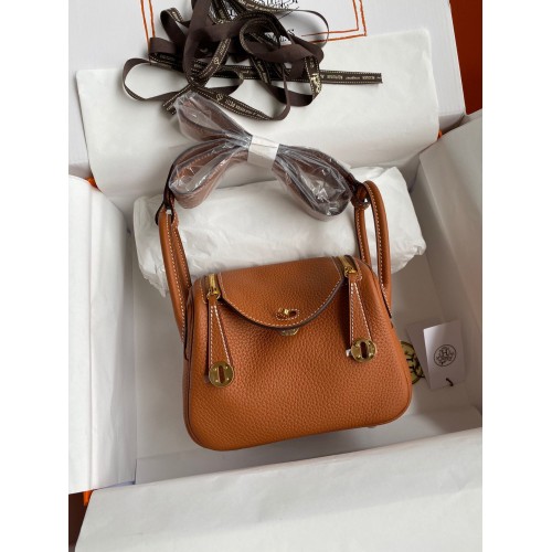 Hermes mini Lindy Original Togo Leather Bag OLD19 marrón
