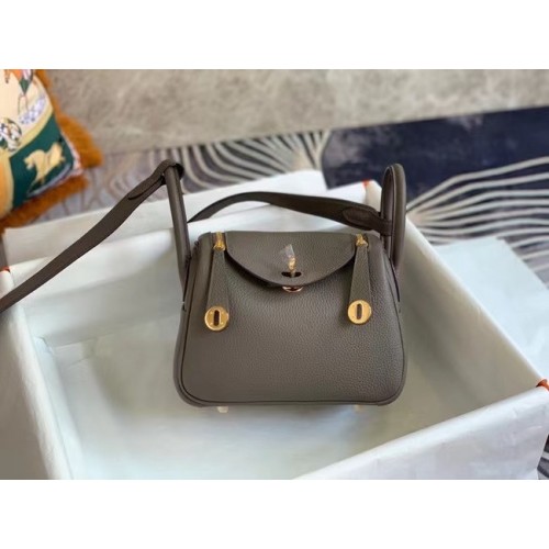Hermes mini Lindy Original Togo Leather Bag OLD19 gris oscuro