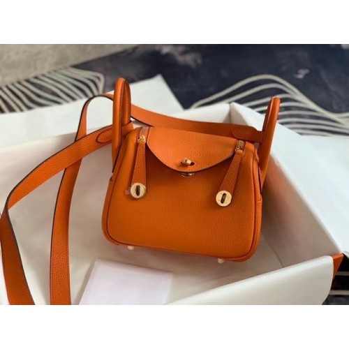 Hermes mini Lindy Original Togo Leather Bag OLD19 naranja