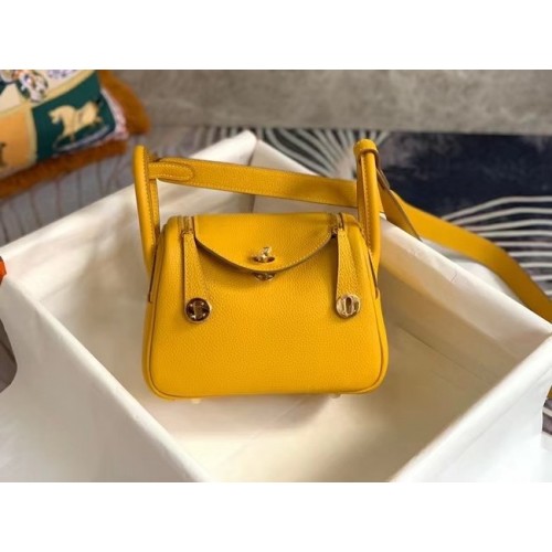 Hermes mini Lindy Original Togo Bolso de cuero OLD19 amarillo