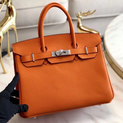 Hermes original Epsom Leather HB35O naranja y metal plateado