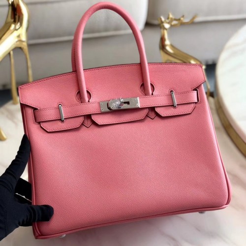 Hermes original Epsom Leather HB35O rosa y metal plateado
