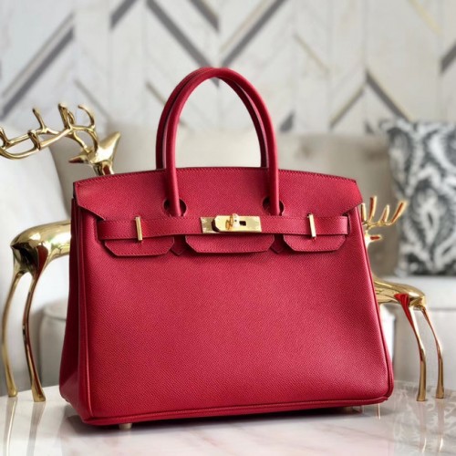 Hermes original Epsom Leather HB35O rojo y dorado Metal