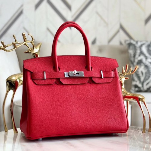 Hermes original Epsom Leather HB35O rojo y plata Metal