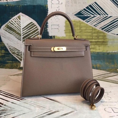 Hermes Kelly Epsom Leather KL32 gris oscuro original