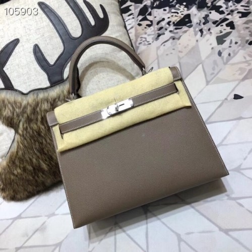 Hermes Kelly Epsom Leather KL32 gris oscuro original