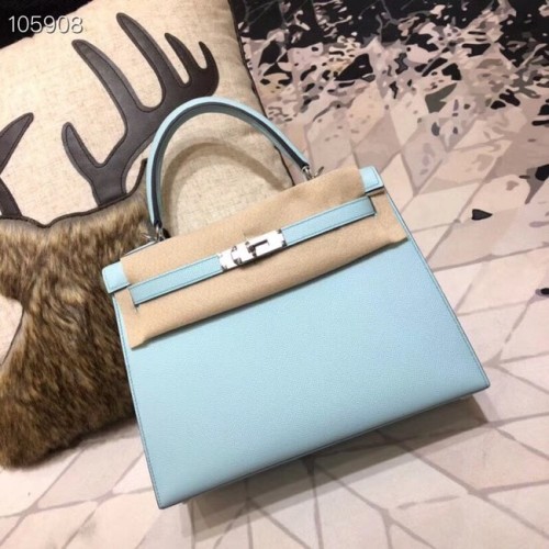 Hermes Kelly Epsom Leather KL32 azul claro herrajes plateados originales