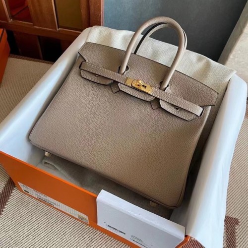 Hermes Togo cuero original HB25O gris claro